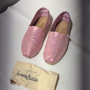 Toms Pink Glitter Slip-On Flats